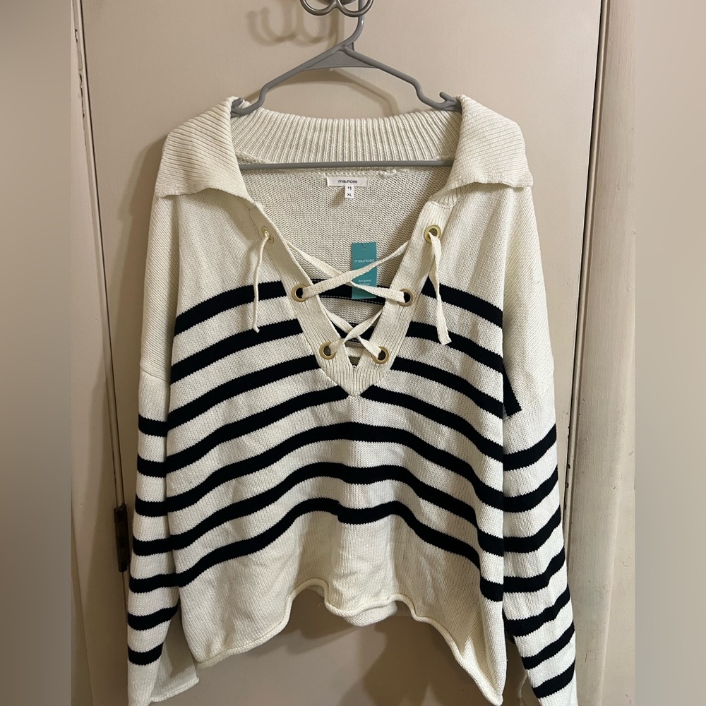 Striped Lace-Up Sweater